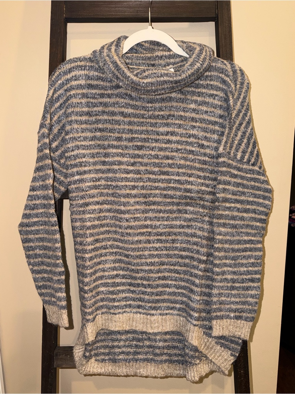 ADORA Blue & Cream Striped Cowl-Neck Sweater